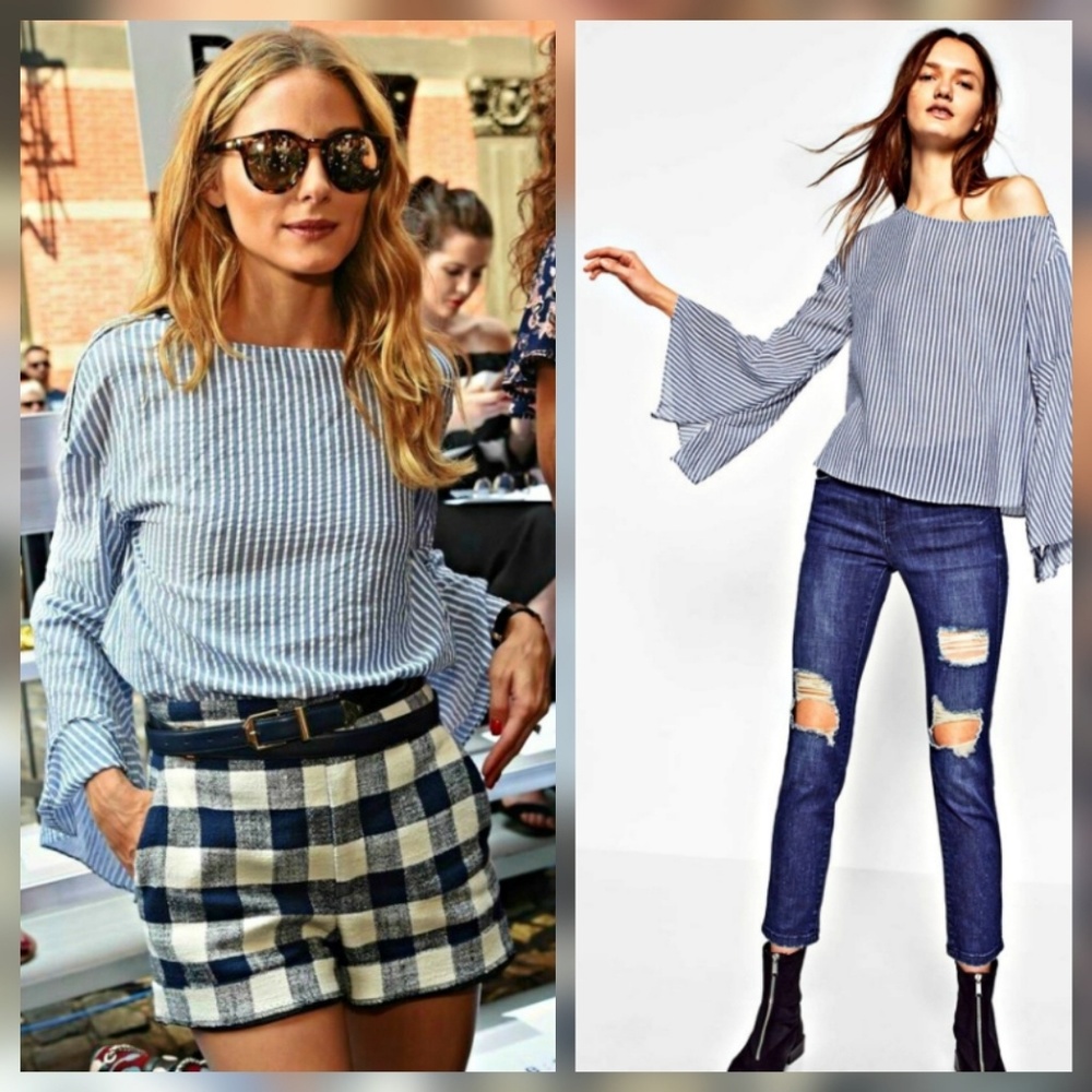 Zara Trafaluc S Blue White Stripe Blouse